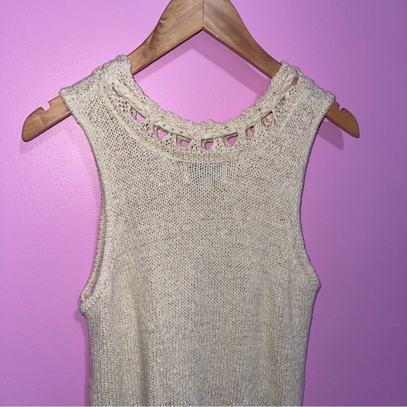 PEPIN Top Women's‎ Size Large Beige Crochet Fringe Knit Tank Top Anthropologie - Picture 6 of 8